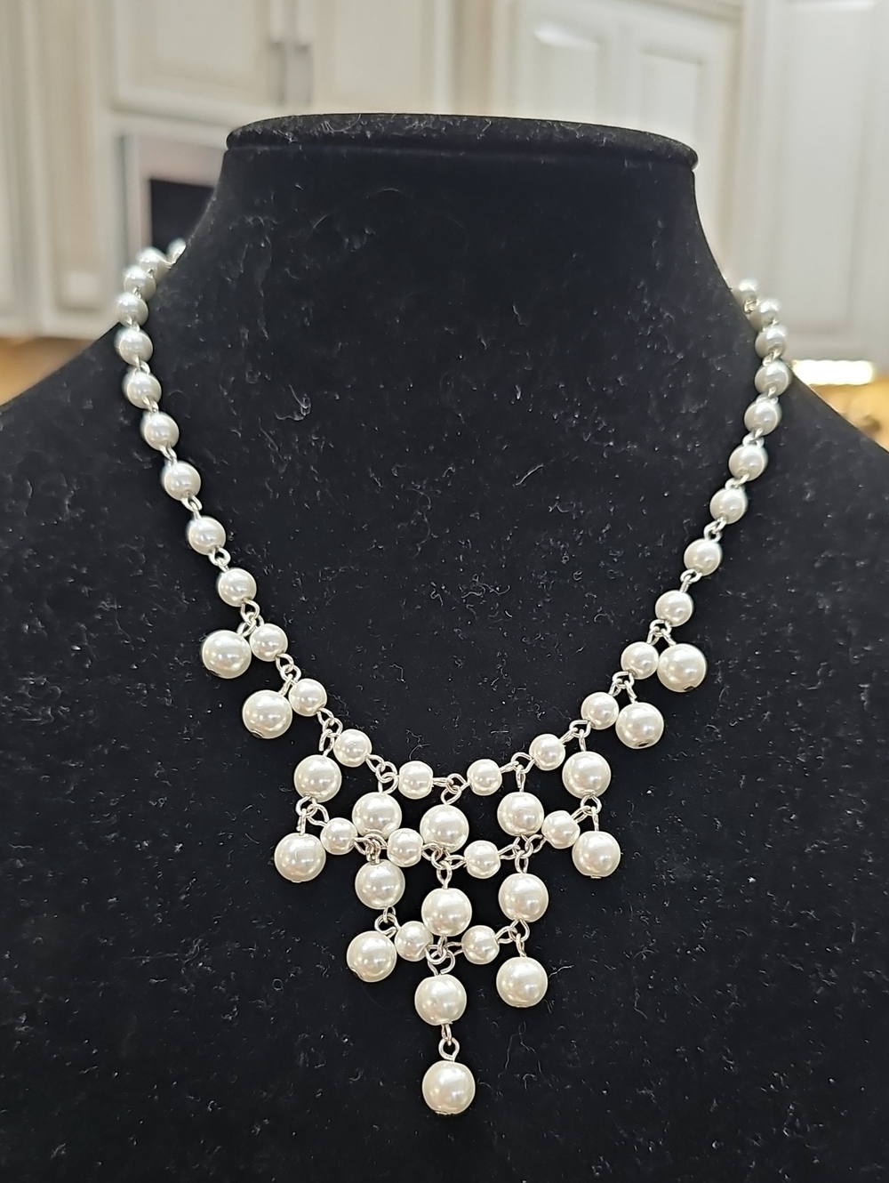 Classic Pearl Cluster Necklace - White Faux Pearls